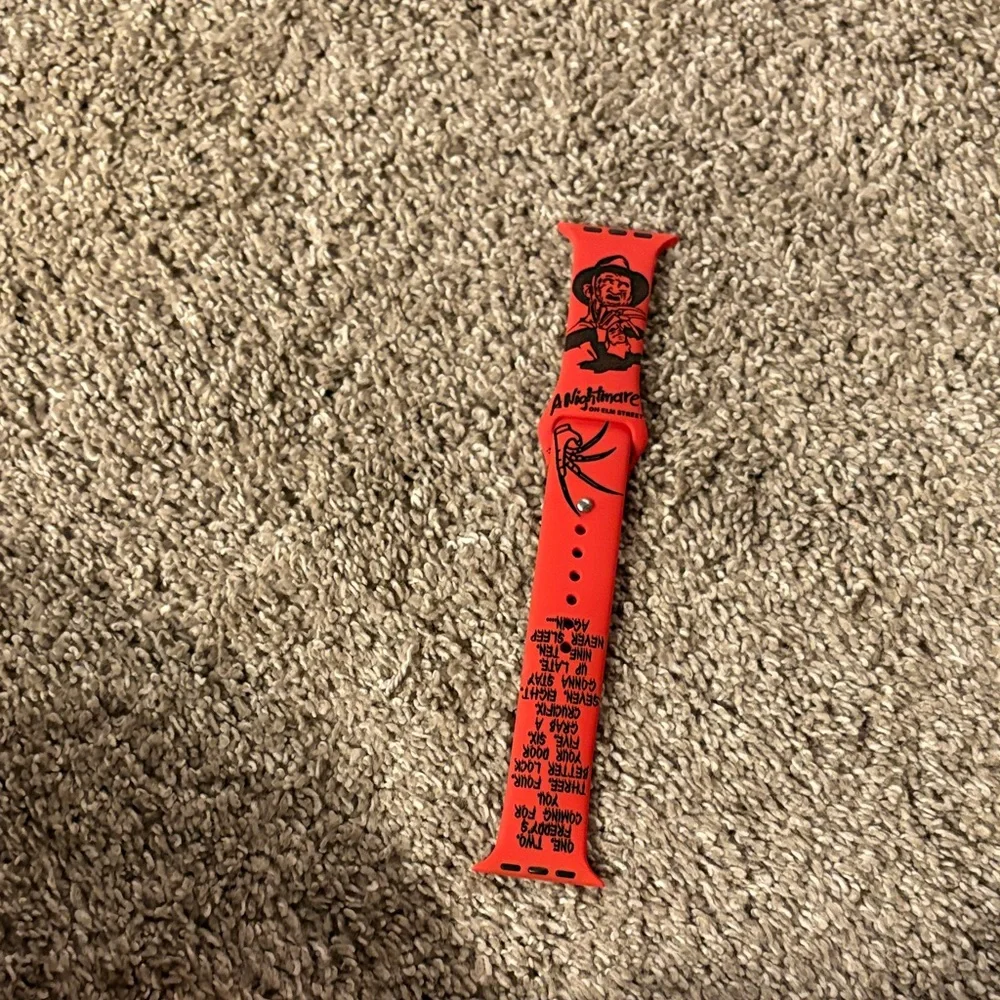 Red Silicone Watch Band with Black Horror Graphics